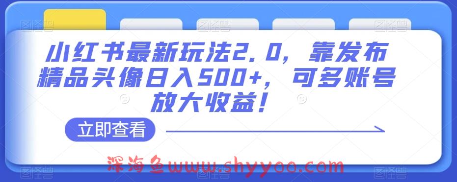 小红书最新玩法2.0，靠发布精品头像日入500+，可多账号放大收益！【揭秘】_深海鱼课堂-深海鱼