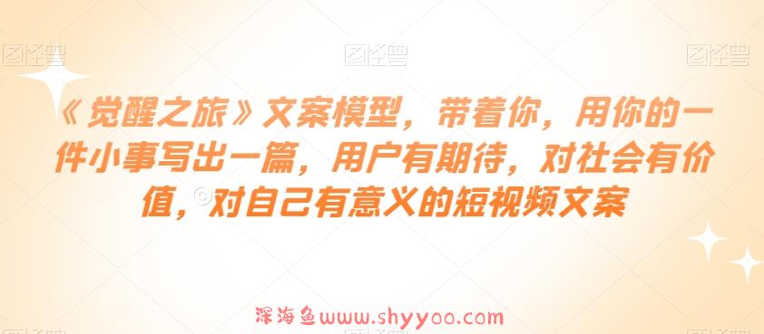 《觉醒之旅》文案模型，带着你，用你的一件小事写出一篇，用户有期待，对社会有价值，对自己有意义的短视频文案_深海鱼课堂-深海鱼
