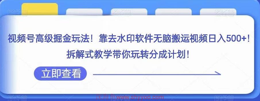 视频号高级掘金玩法，靠去水印软件无脑搬运视频日入500+，拆解式教学带你玩转分成计划【揭秘】_深海鱼课堂-深海鱼