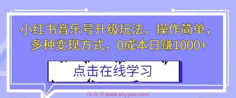 小红书音乐号升级玩法，操作简单，多种变现方式，0成本日赚1000+【揭秘】_深海鱼课堂-深海鱼