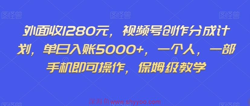 外面收1280元，视频号创作分成计划，单日入账5000+，一个人，一部手机即可操作，保姆级教学【揭秘】_深海鱼课堂-深海鱼