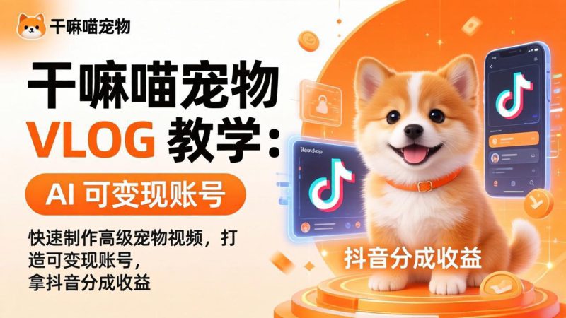 （17888期）干嘛喵宠物 VLOG 教学：AI 快速制作高级宠物视频，打造可变现账号，拿抖音分成收益-深海鱼
