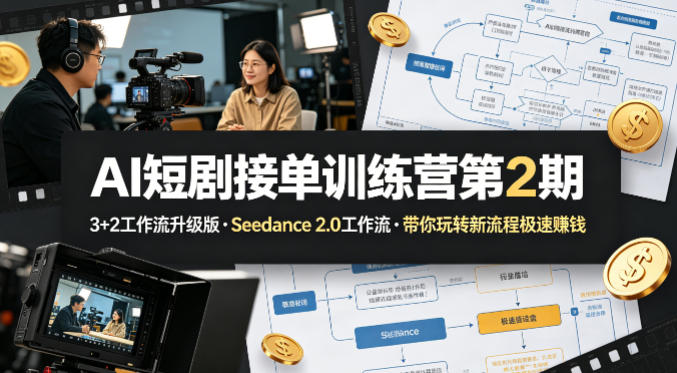 AI短剧接单训练营第2期，3+2工作流升级版，Seedance 2.0工作流，带你玩转新流程极速賺钱-深海鱼