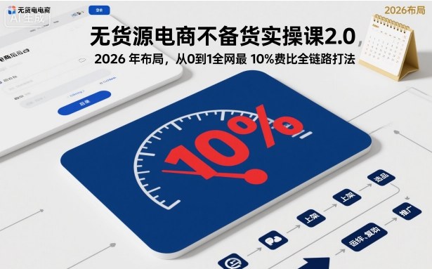 无货源电商不备货实操课2.0，2026年布局，从0到1全网最低10%费比全链路打法【更新26年4月】-深海鱼