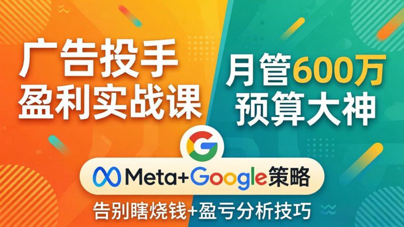 （17925期）广告投手盈利实战课：月管600万预算大神，带你告别瞎烧钱，Meta+Google策略+盈亏分析-深海鱼